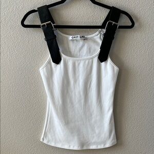 GREY LAB White Tank with Black Buckle Straps